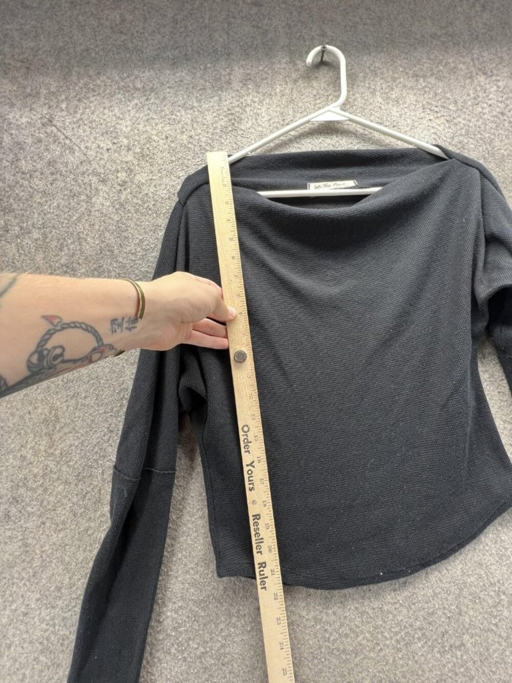We The Free Shirt Women Small Black Boat Neck Long Sleeve Stretch Waffle Knit - Picture 2 of 10